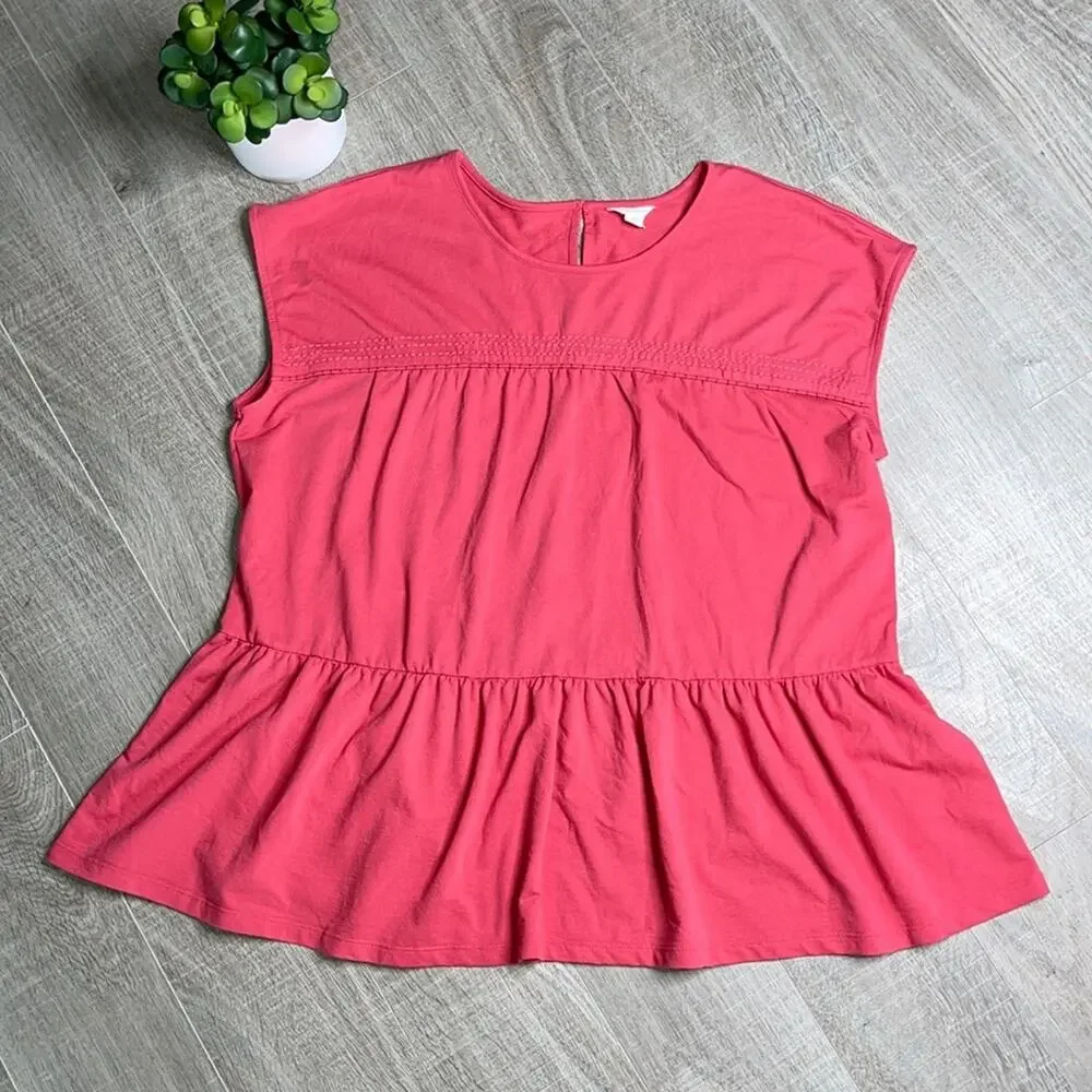 NWOT CASLON Women's Peplum Ruffle Knit Tunic Top Pink